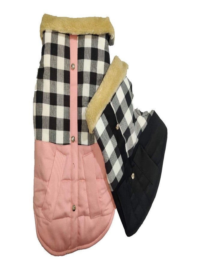 Choostix Brit Checkmate, Dog and Cat Jacket, Winter Wear, Fur Collar, Plaid Fabric with Golden Button, Black & White Designer Checks, 2XL, 300g, Large, 300 g - Image 2